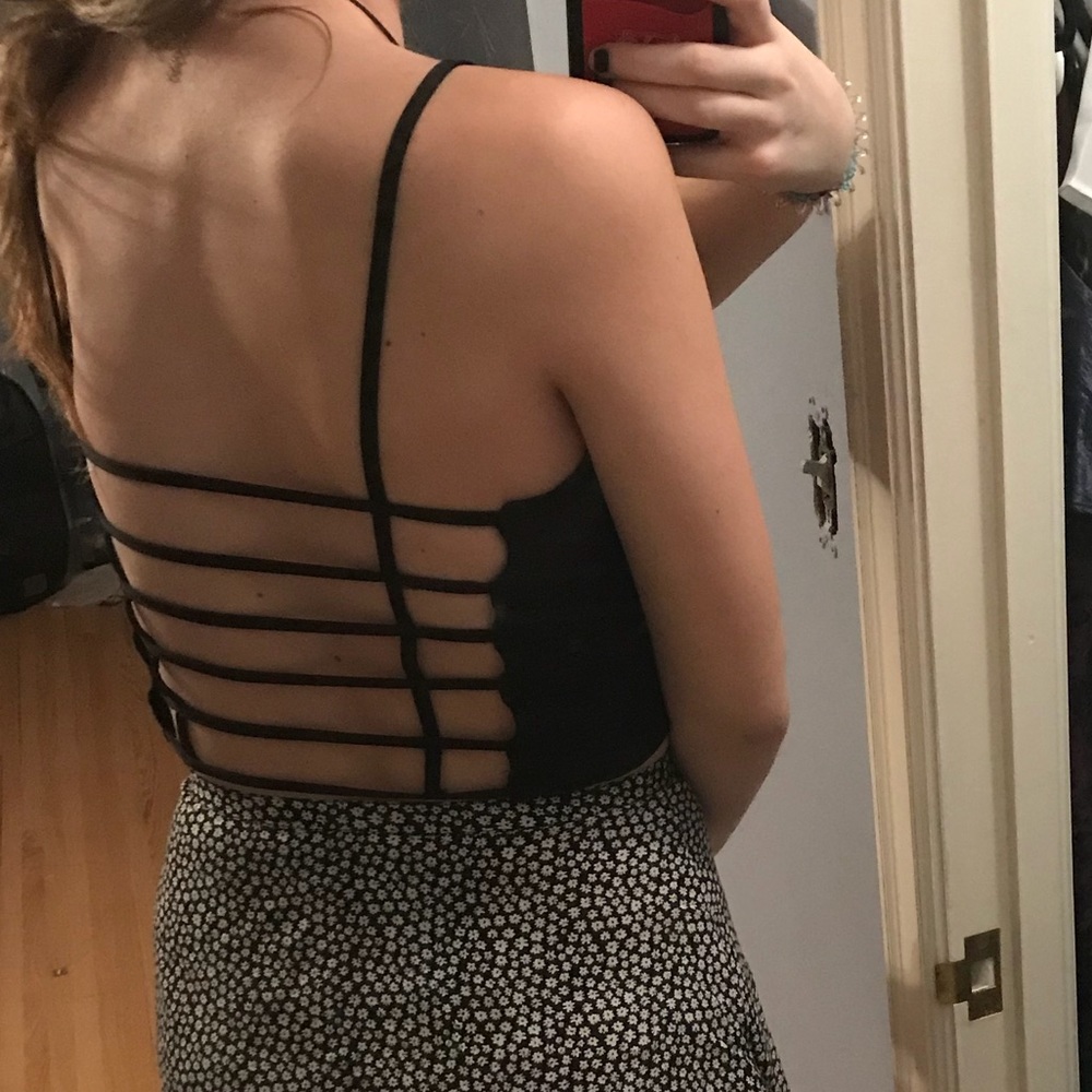 Black Ribbed Crop Tank with Strappy Back